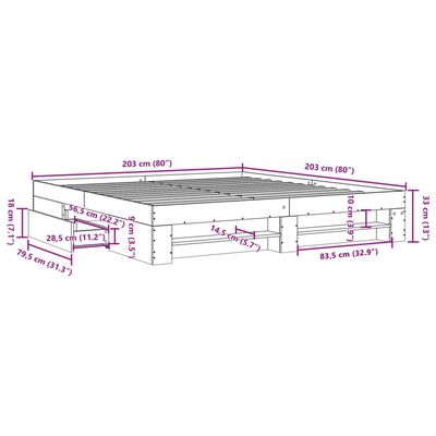 vidaXL Sengeramme hvit 200x200 cm konstruert tre