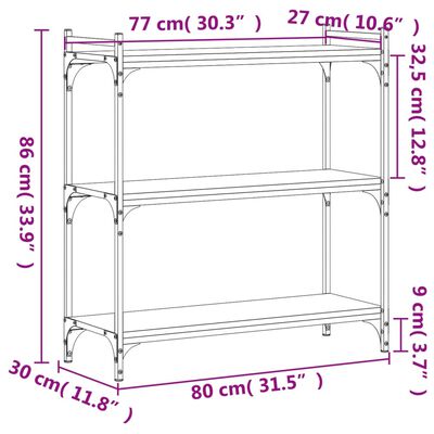 vidaXL Bokhylle 3 etasjer røkt eik 80x30x86 cm konstruert tre