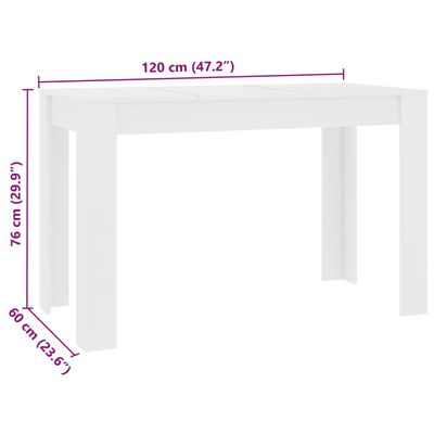 vidaXL Spisebord hvit 120x60x76 cm konstruert tre