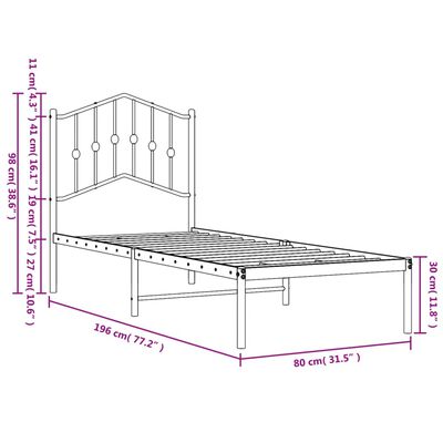 vidaXL Sengeramme i metall med hodegavl svart 75x190 cm