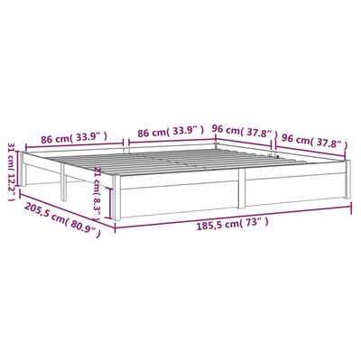 vidaXL Sengeramme hvit heltre 180x200 cm Super King