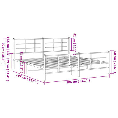 vidaXL Sengeramme i metall med hode- og fotgavl svart 200x200 cm