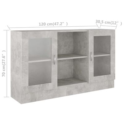 vidaXL Vitrine betonggrå 120x30,5x70 cm konstruert tre