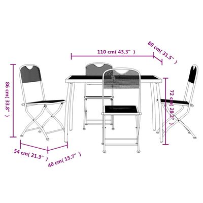 vidaXL Utendørs spisestue 5 deler antrasitt metallnetting