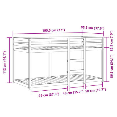 vidaXL Køyeseng med gardiner blå 90x190 cm heltre furu