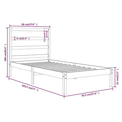 vidaXL Sengeramme hvit heltre 90x190 cm Single