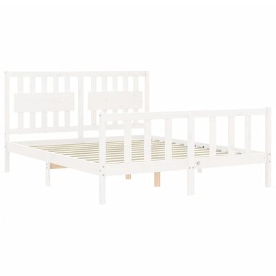 vidaXL Sengeramme med hodegavl hvit 5FT King Size heltre