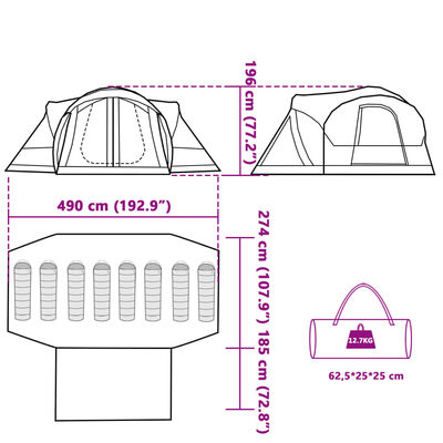 vidaXL Familietelt tipi for 8 personer blå vanntett