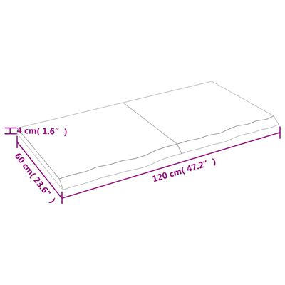vidaXL Benkeplate til bad 120x60x(2-4) cm ubehandlet heltre