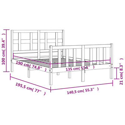 vidaXL Sengeramme med hodegavl double heltre