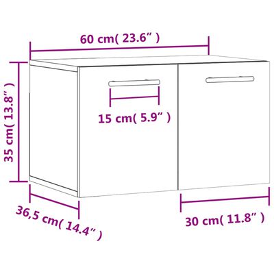 vidaXL Veggskap brun eik 60x36,5x35 cm konstruert tre