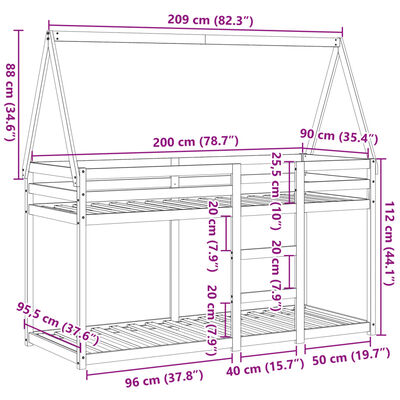 vidaXL Køyeseng med tak voksbrun 90x200 cm heltre furu