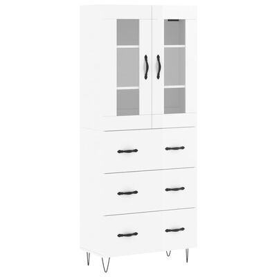 vidaXL Highboard høyglans hvit 69,5x34x180 cm konstruert tre