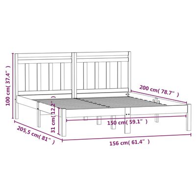 vidaXL Sengeramme svart 150x200 cm King Size heltre