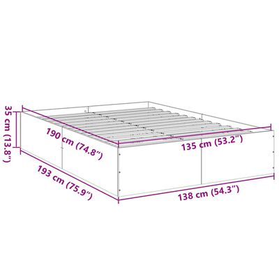 vidaXL Sengeramme brun eik 135x190 cm konstruert tre