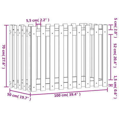 vidaXL Høybed med gjerdedesign hvit 100x50x70 cm heltre furu