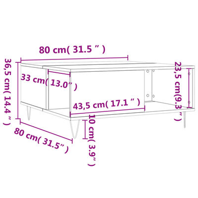 vidaXL Salongbord brun eik 80x80x36,5 cm konstruert tre