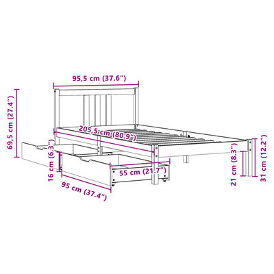 vidaXL Sengeramme uten madrass hvit 90x200 cm heltre furu