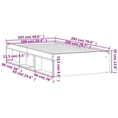 vidaXL Sengeramme svart 100x200 cm