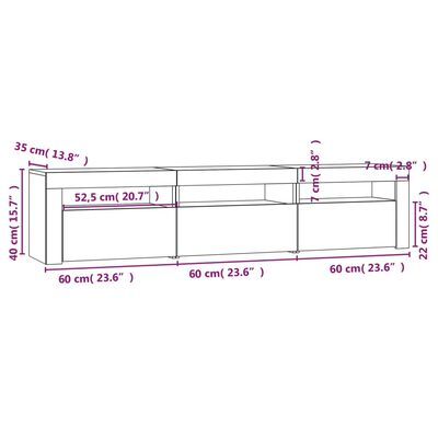 vidaXL TV-benk med LED-lys grå sonoma 180x35x40 cm