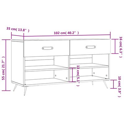 vidaXL Skobenk betonggrå 102x35x55 cm konstruert tre