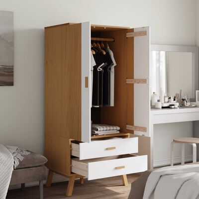 vidaXL Garderobe OLDEN hvit og brun 76,5x53x172 cm heltre furu