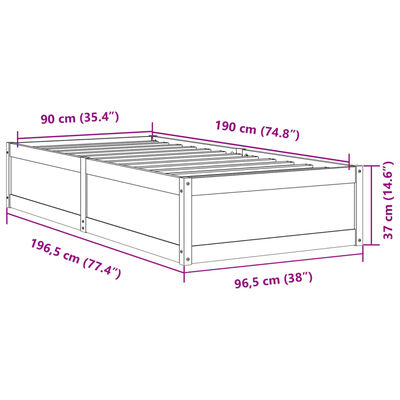 vidaXL Sengeramme 90x190 cm heltre furu