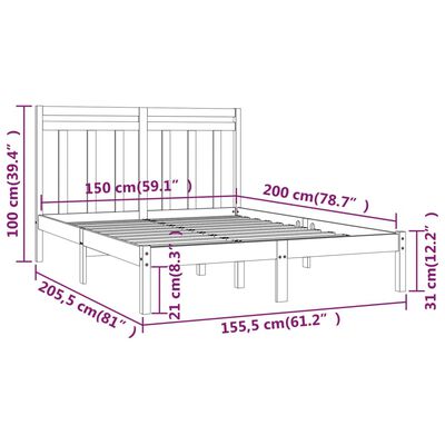 vidaXL Sengeramme hvit heltre 150x200 cm King Size