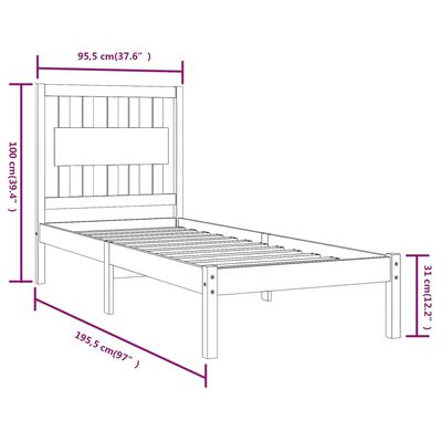 vidaXL Sengeramme svart heltre furu 90x190 cm Single