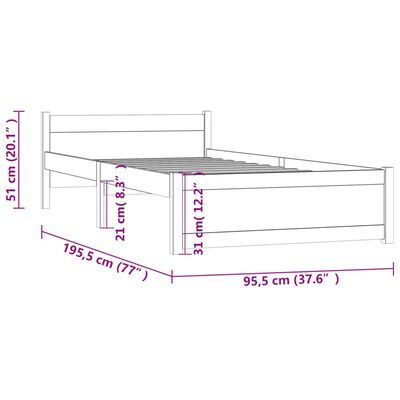 vidaXL Sengeramme honningbrun heltre 90x190 cm Single