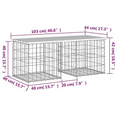 vidaXL Hagebenk gabiondesign 103x44x42 cm heltre furu