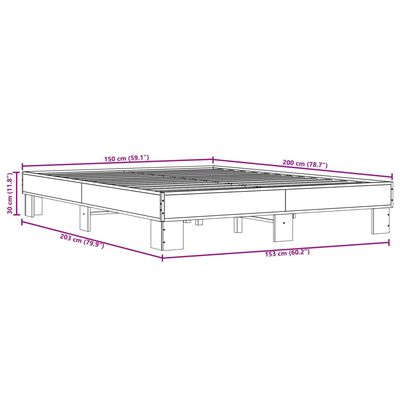 vidaXL Sengeramme røkt eik 150x200 cm konstruert tre og metall