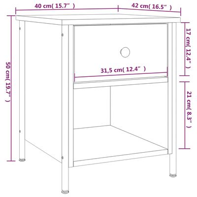 vidaXL Nattbord 2 stk sonoma eik 40x42x50 cm konstruert tre