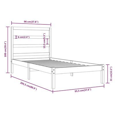 vidaXL Sengeramme heltre furu 90x200 cm