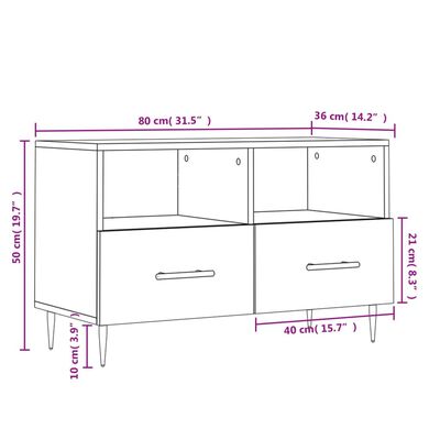 vidaXL TV-benk hvit 80x36x50 cm konstruert tre