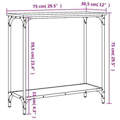 vidaXL Konsollbord sonoma eik 75x30,5x75 cm konstruert tre