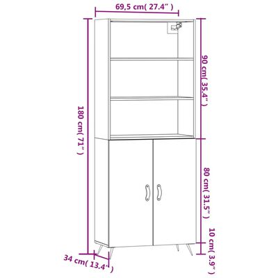 vidaXL Highboard betonggrå 69,5x34x180 cm konstruert tre