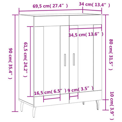 vidaXL Skjenk røkt eik 69,5x34x90 cm konstruert tre