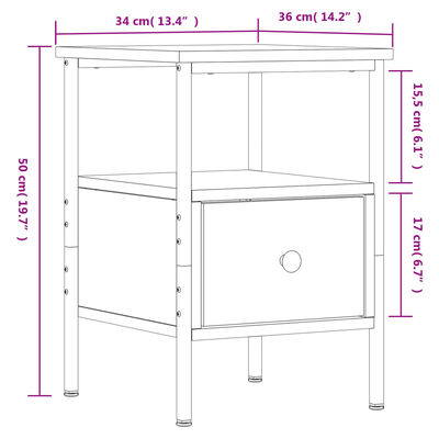 vidaXL Nattbord 2 stk grå sonoma 34x36x50 cm konstruert tre