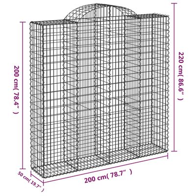 vidaXL Gabionkurver buede 11 stk 200x50x200/220 cm galvanisert jern