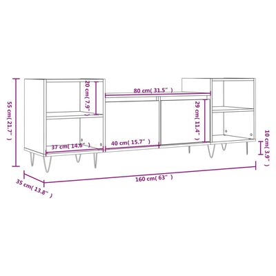 vidaXL TV-benk grå sonoma 160x35x55 cm konstruert tre