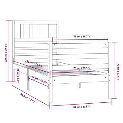 vidaXL Sengeramme 75x190 cm Small Single heltre