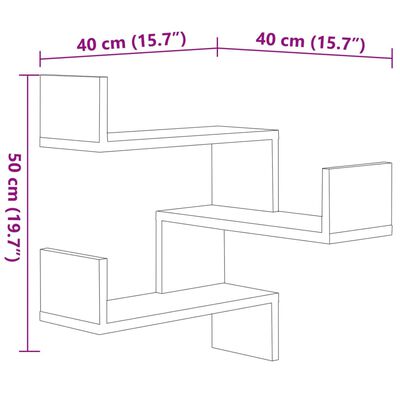 vidaXL Vegg hjørnehyller 2 stk brun eik 40x40x50 cm konstruert tre