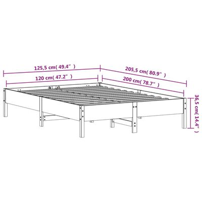 vidaXL Sengeramme uten madrass hvit 120x200 cm heltre furu