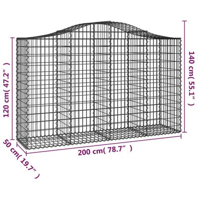 vidaXL Gabionkurv buet 200x50x120/140 cm galvanisert jern