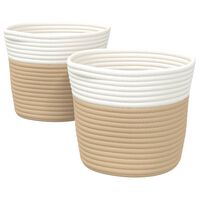 vidaXL Oppbevaringskurver 2 stk beige og hvit Ø24x18 cm bomull