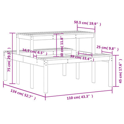 vidaXL Piknikbord voksbrun 110x134x75 cm heltre furu