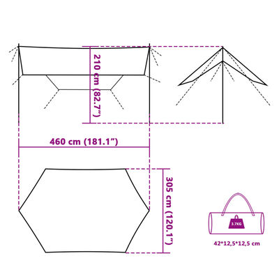 vidaXL Campingpresenning blå 460x305x210 cm vanntett