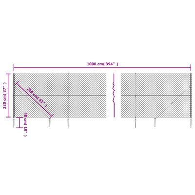 vidaXL Nettinggjerde med stolpespyd 2,2x10 m sølv