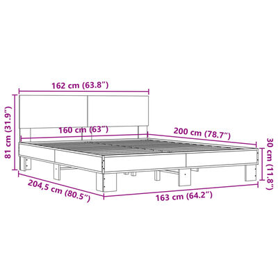 vidaXL Sengeramme sonoma eik 160x200 cm konstruert tre og metall